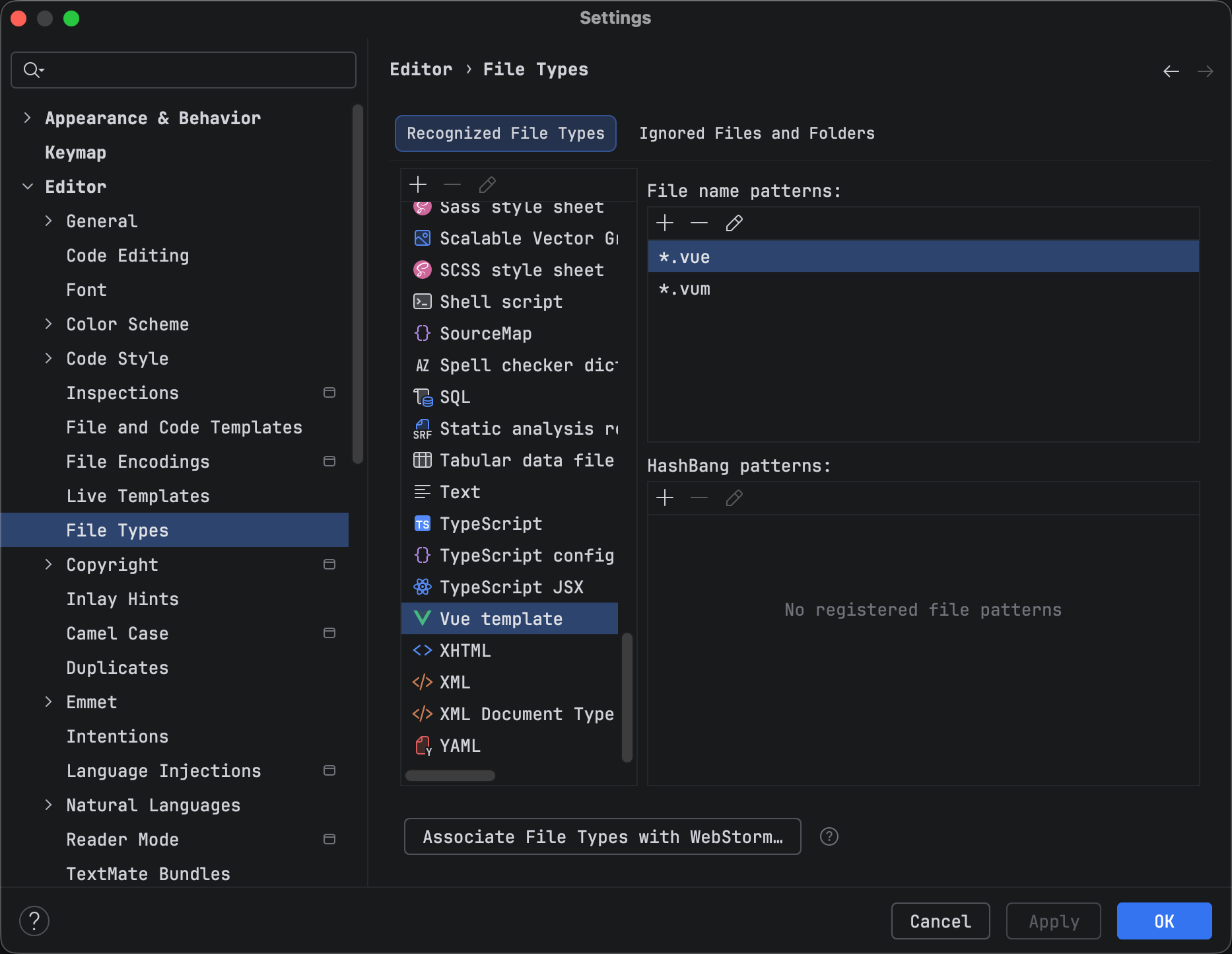 webstorm配置自定义文件格式